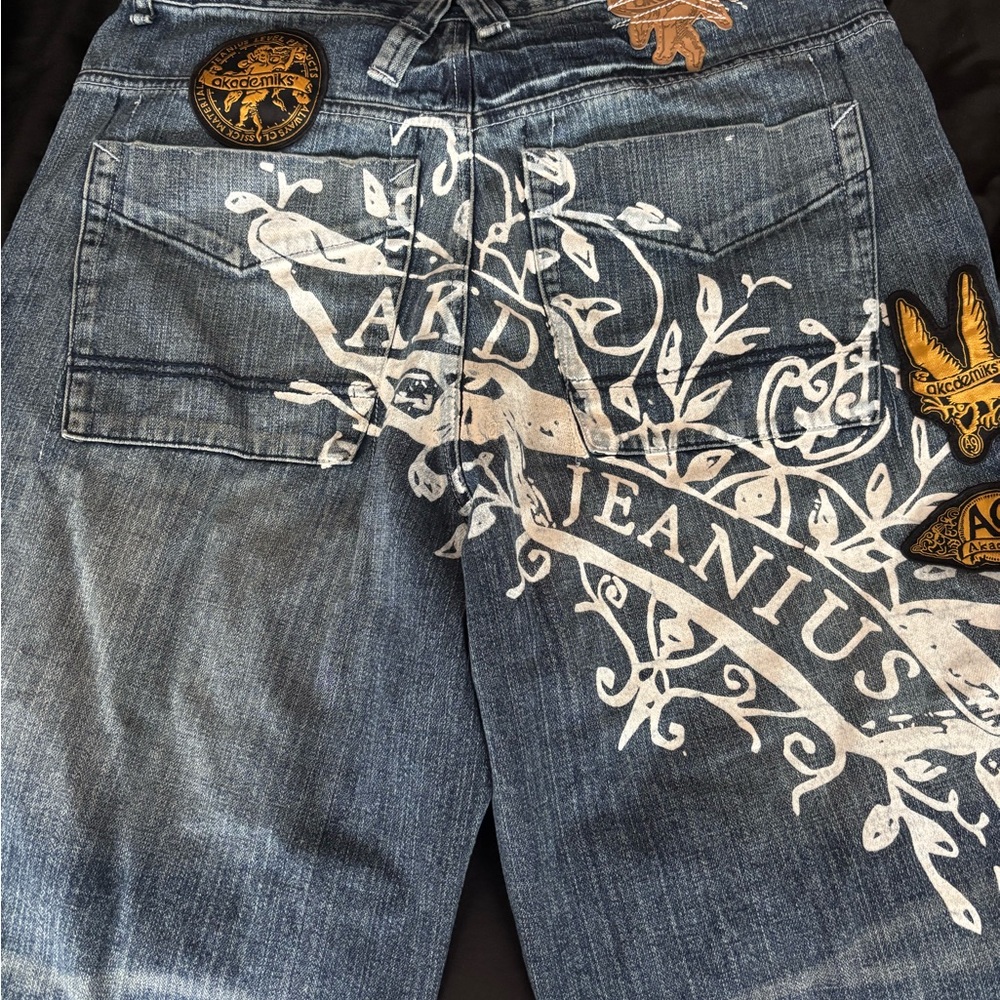 Akademiks Blue Jean Shorts with White Accents